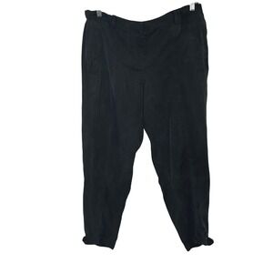 Eileen Fisher Black 100% Tencel Tapered Pants Button Cuff Large minimal career